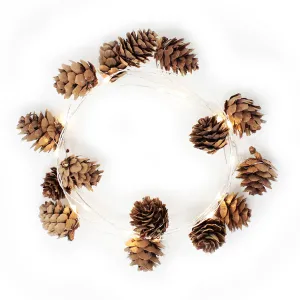 15 LED Pine Cone String Light Battery Operated - Warm White