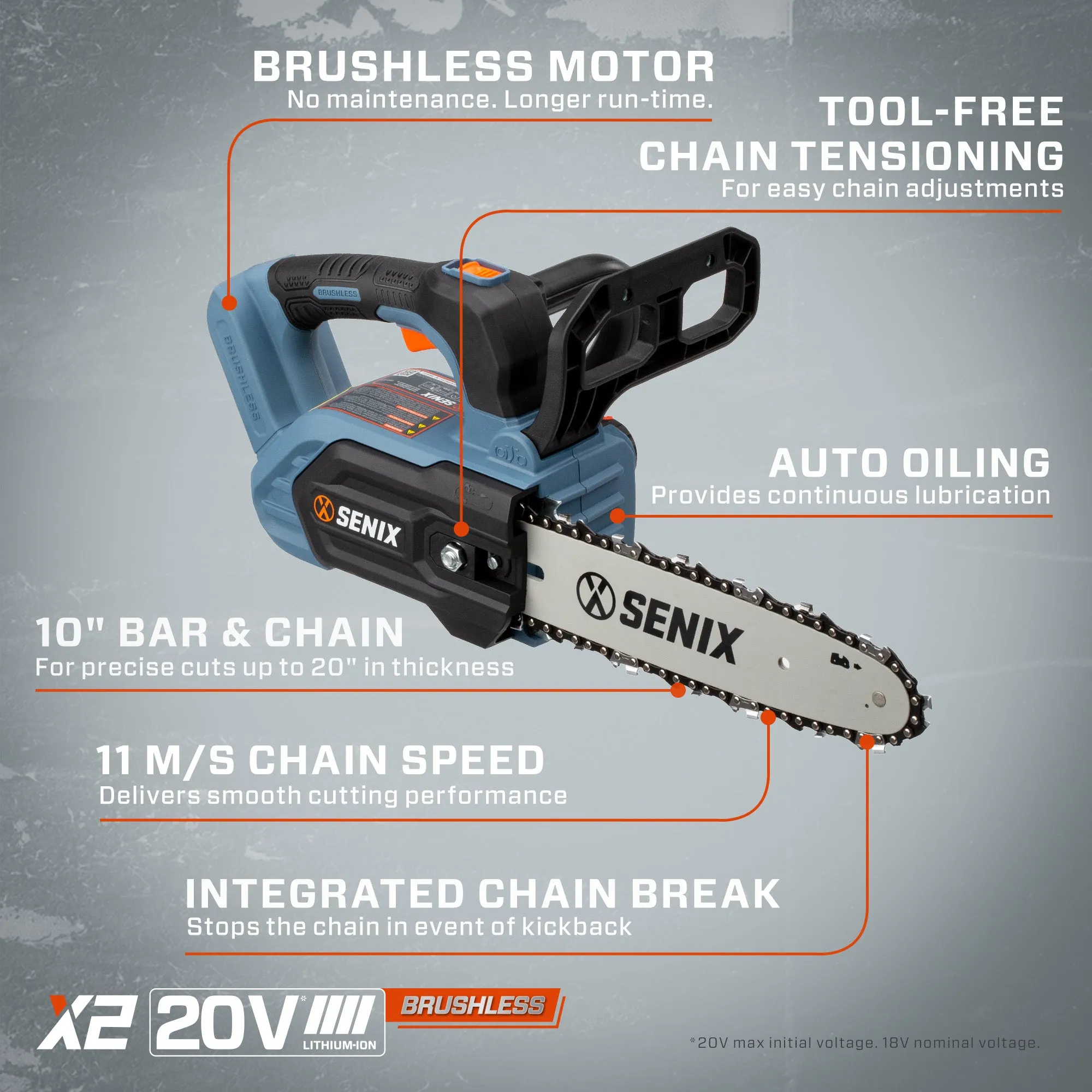 20 Volt Max* 10-Inch Cordless Top Handle Chain Saw (Tool Only), CSX2-M1-0