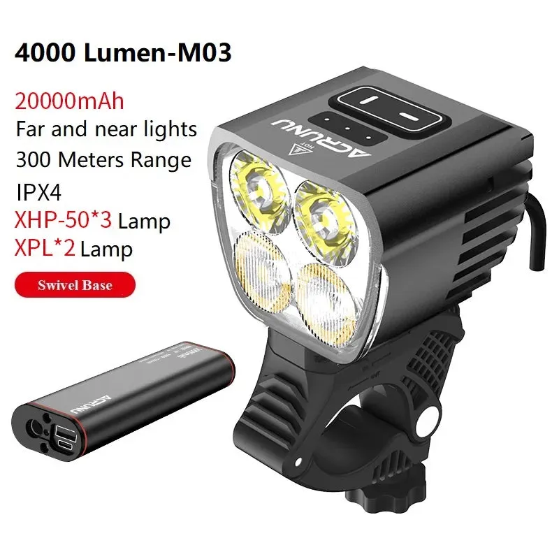 2023 Mountain Bike Light 5000 Lumens Bike Lights for Night Riding 20000 mAh USB Rechargeable IP64 Waterproof MTB Bike Headlight