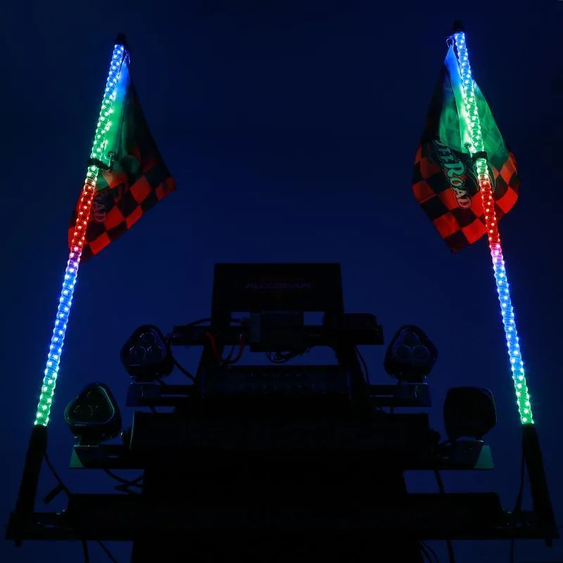 2Pcs 4FT RGB LED Whip Lights with Turn Signal & Brake Light   RGB LED Rock Lights Set with Bluetooth Controlled