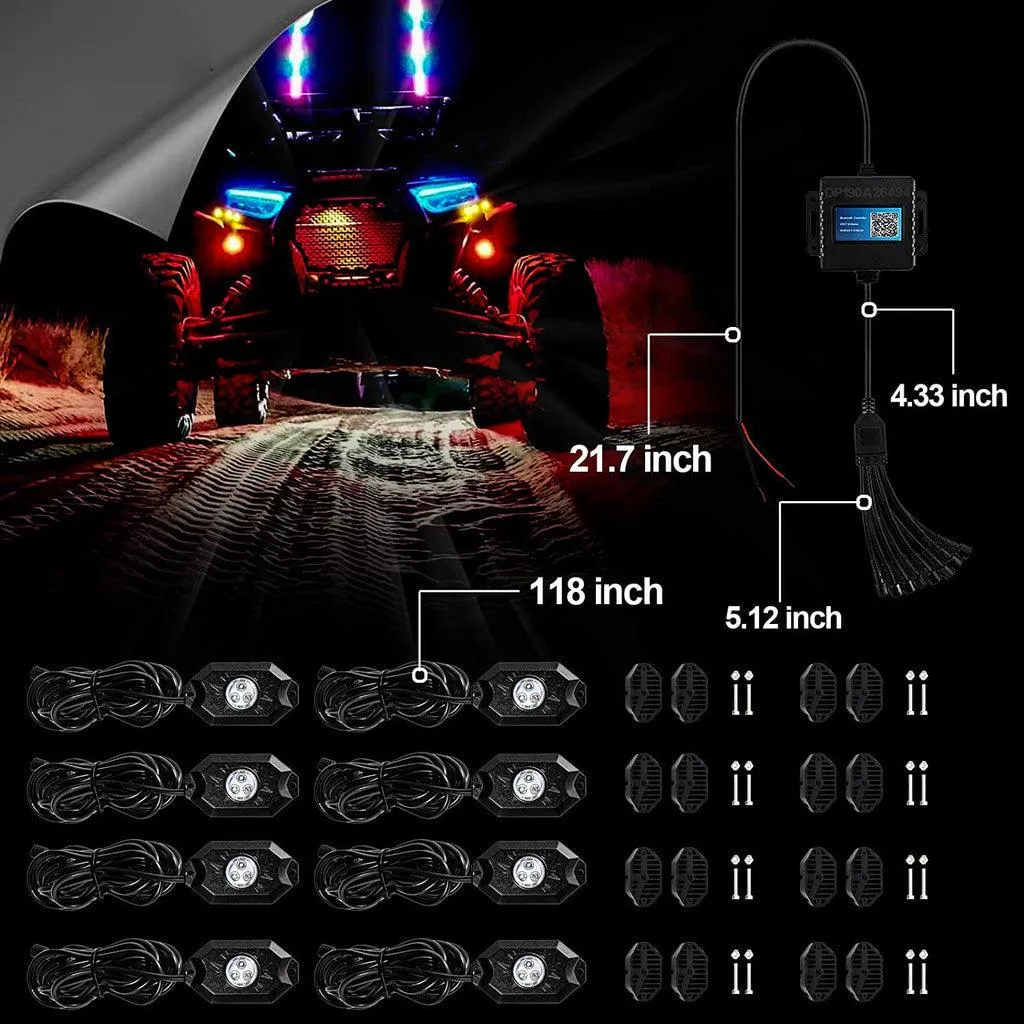 2Pcs 4FT RGB LED Whip Lights with Turn Signal & Brake Light   RGB LED Rock Lights Set with Bluetooth Controlled