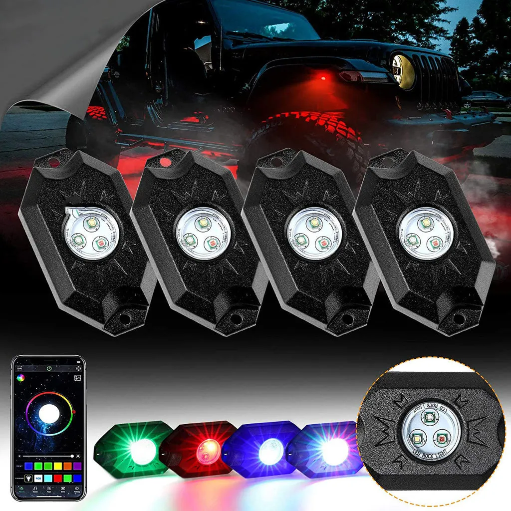 2Pcs 4FT RGB LED Whip Lights with Turn Signal & Brake Light   RGB LED Rock Lights Set with Bluetooth Controlled