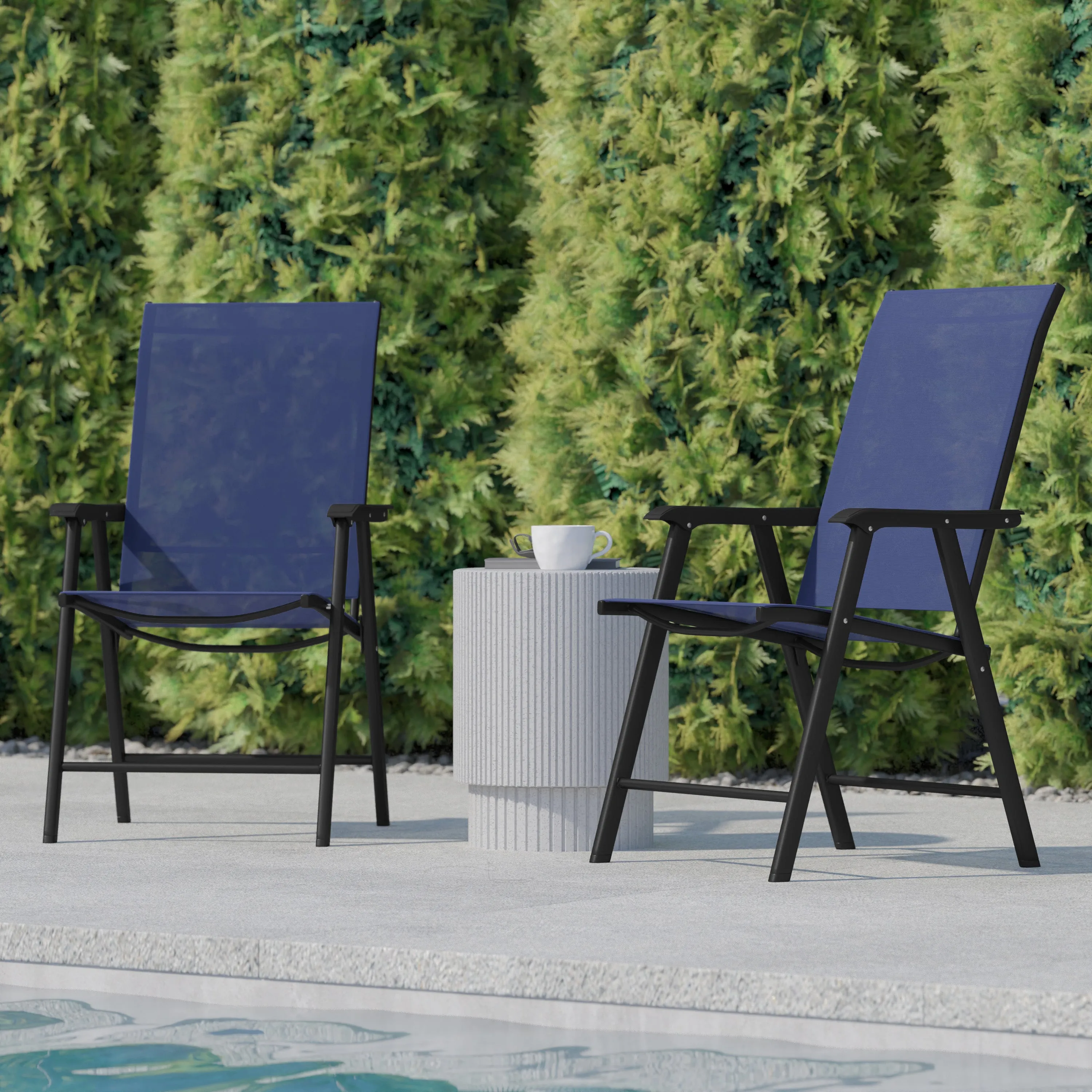 2PK NV/BK Folding Patio Chair 2-TLH-SC-044-NV-GG