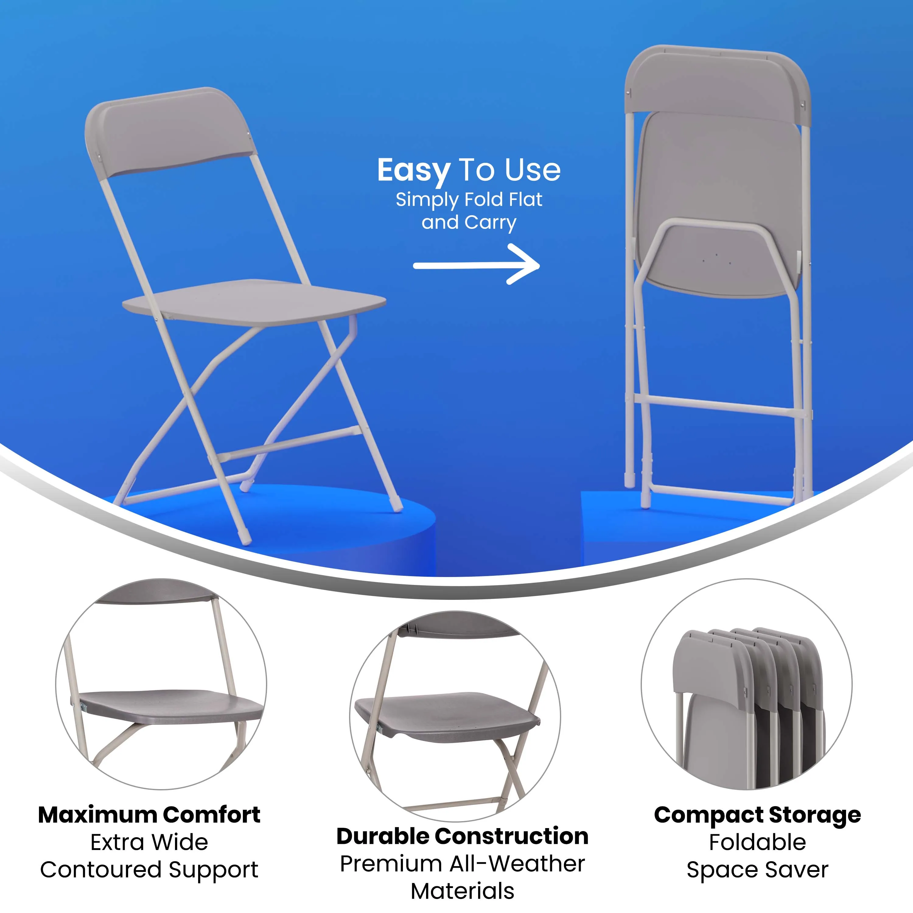 4 Pack Gray Folding Chairs 4-LE-L-3-W-GY-GG