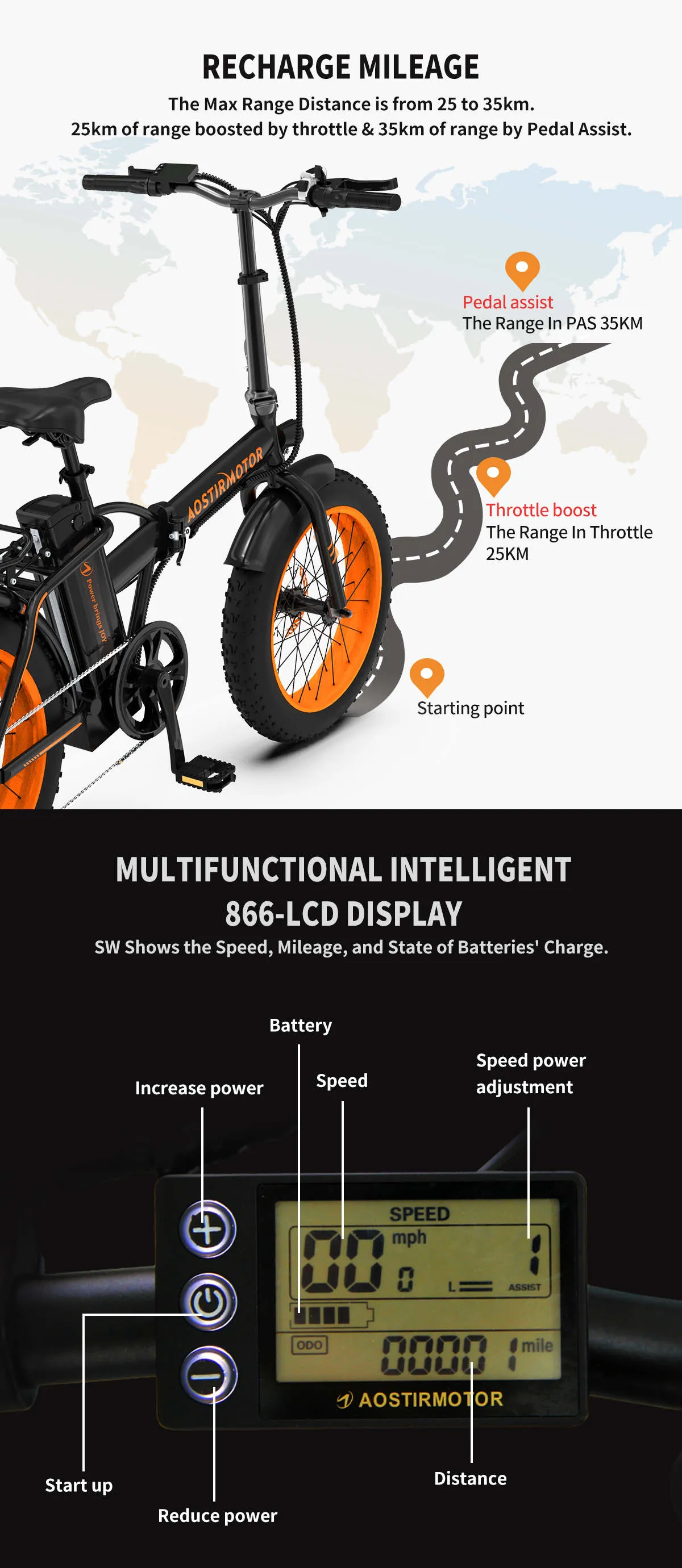 AostirMotor Fat Tire Folding Electric Bike A20