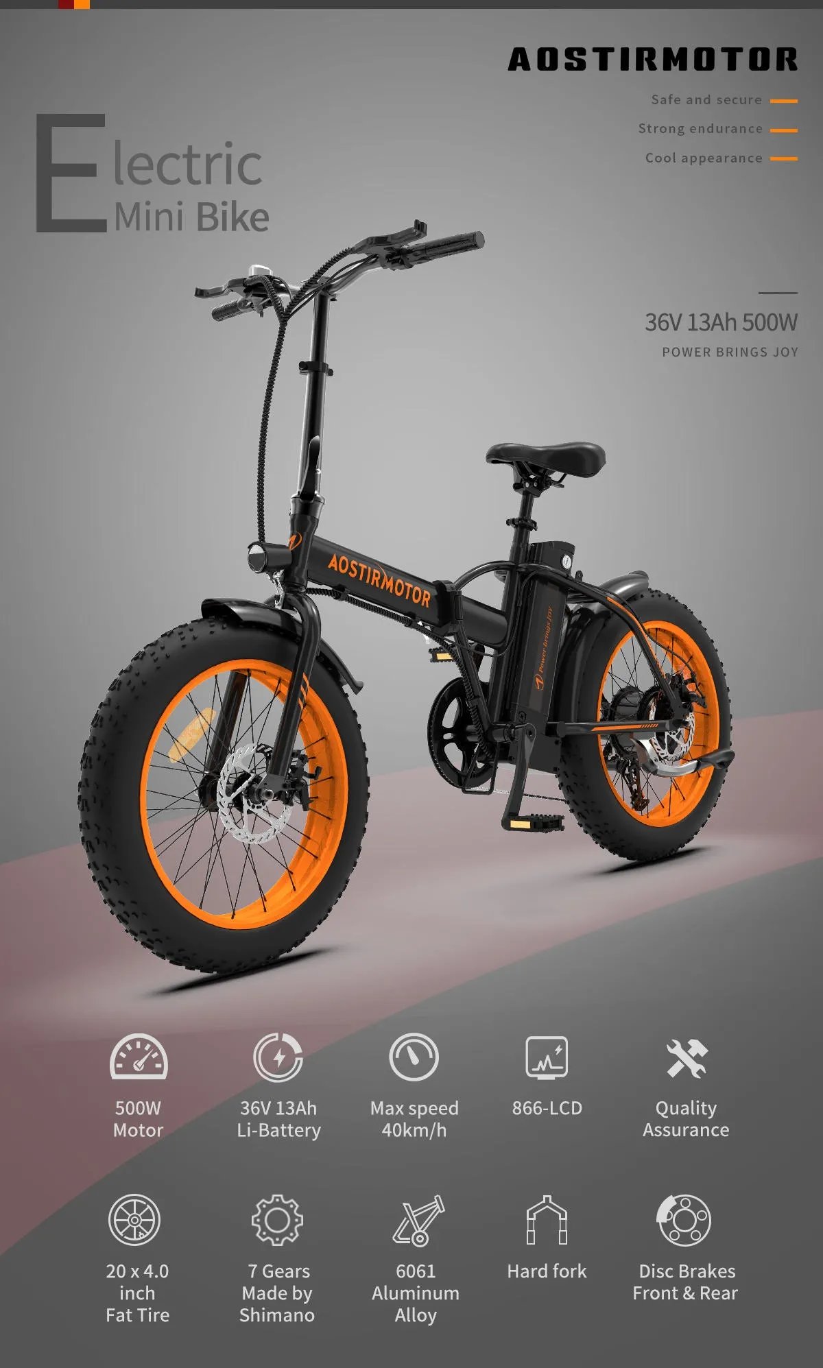 AostirMotor Fat Tire Folding Electric Bike A20