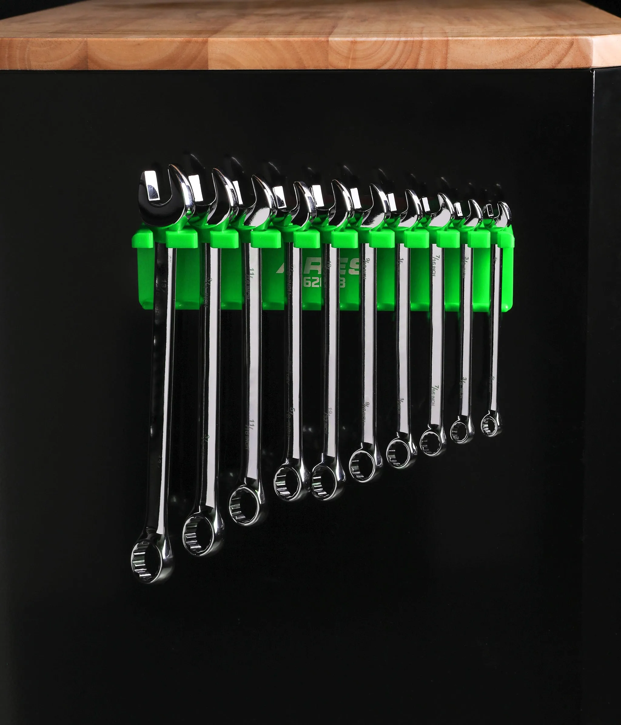 ARES 62058 - 2-Pack 10-Slot Green and Black Magnetic Wrench Organizer Set