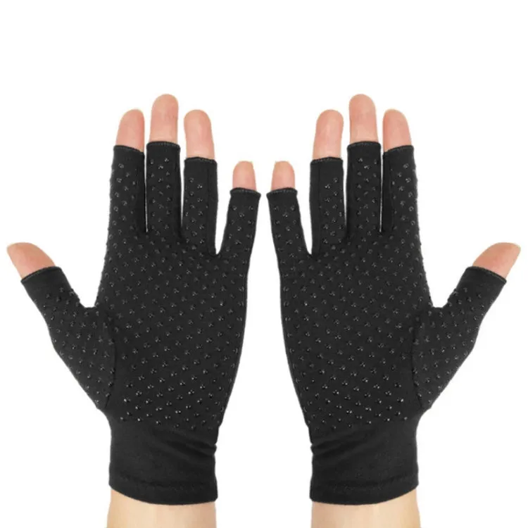 Arthritis Rehabilitation Silicone Non-slip Cycling Half Finger Gloves, Size: L(Black)