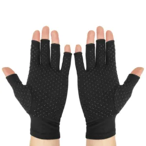 Arthritis Rehabilitation Silicone Non-slip Cycling Half Finger Gloves, Size: L(Black)