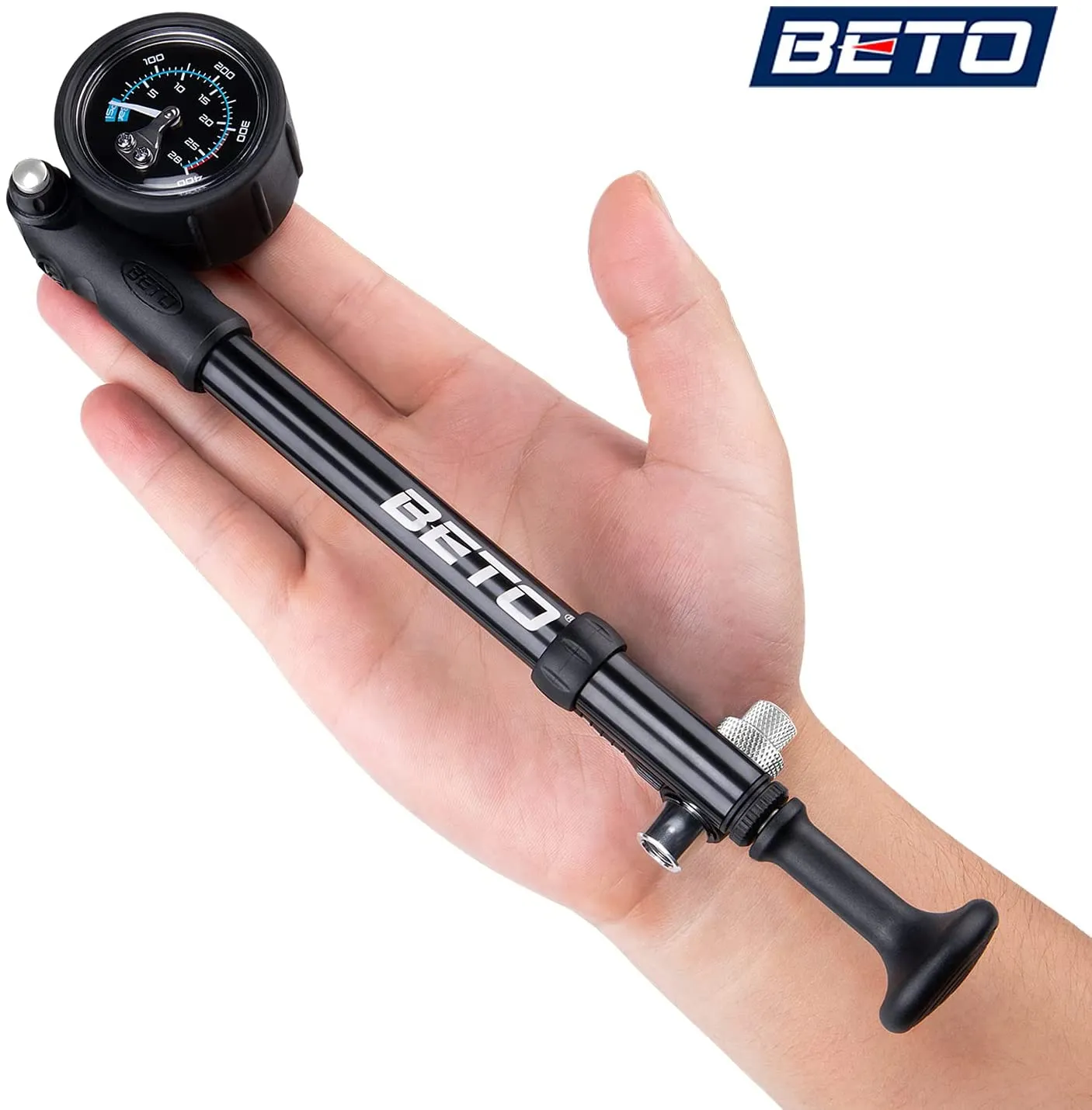 BETO High Pressure Shock Pump - (400 PSI Max) MTB Bike Shock Pump for Fork & Rear Suspension with No-Loss Schrader Valve