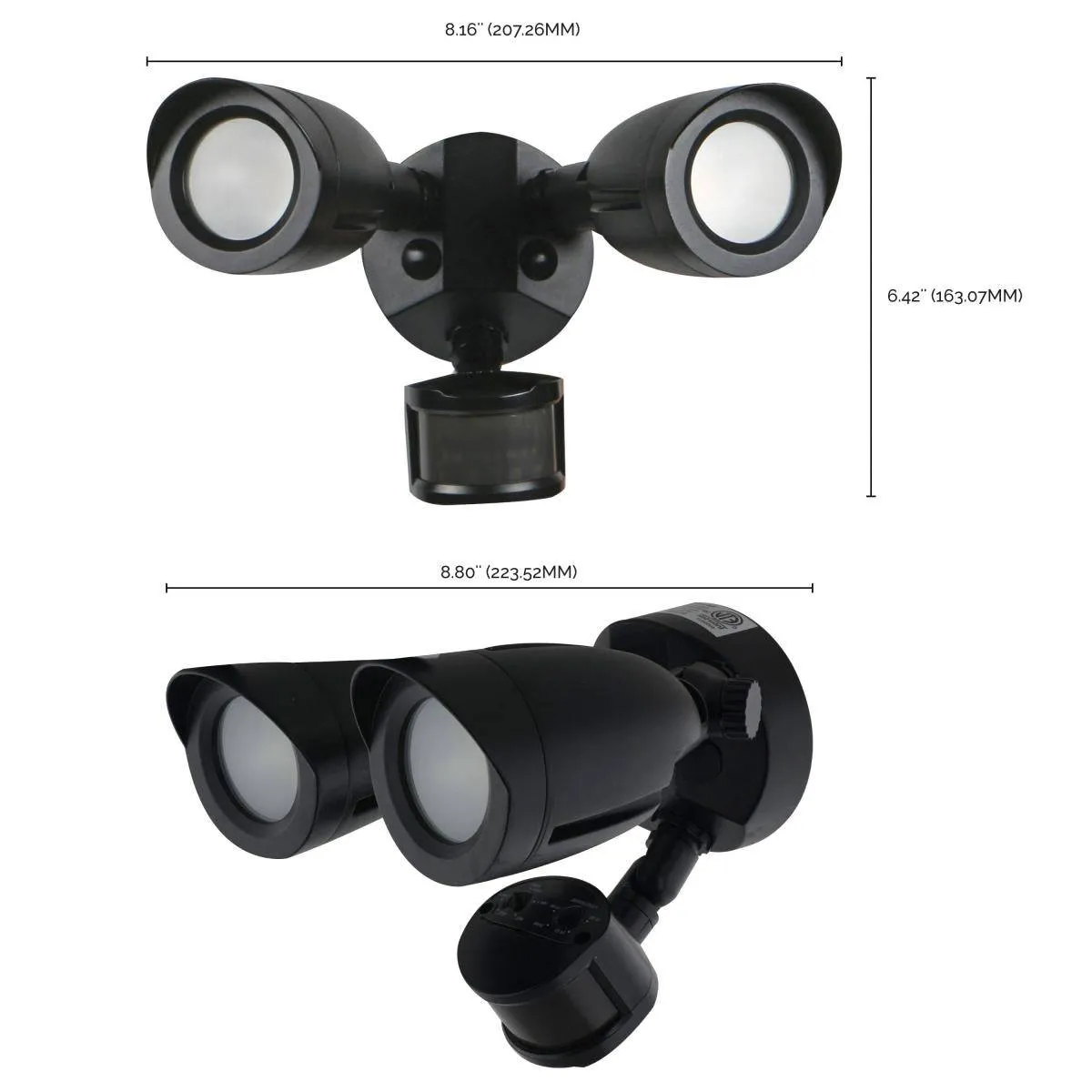 Black LED Security Light; Dual Head; Motion Sensor Included