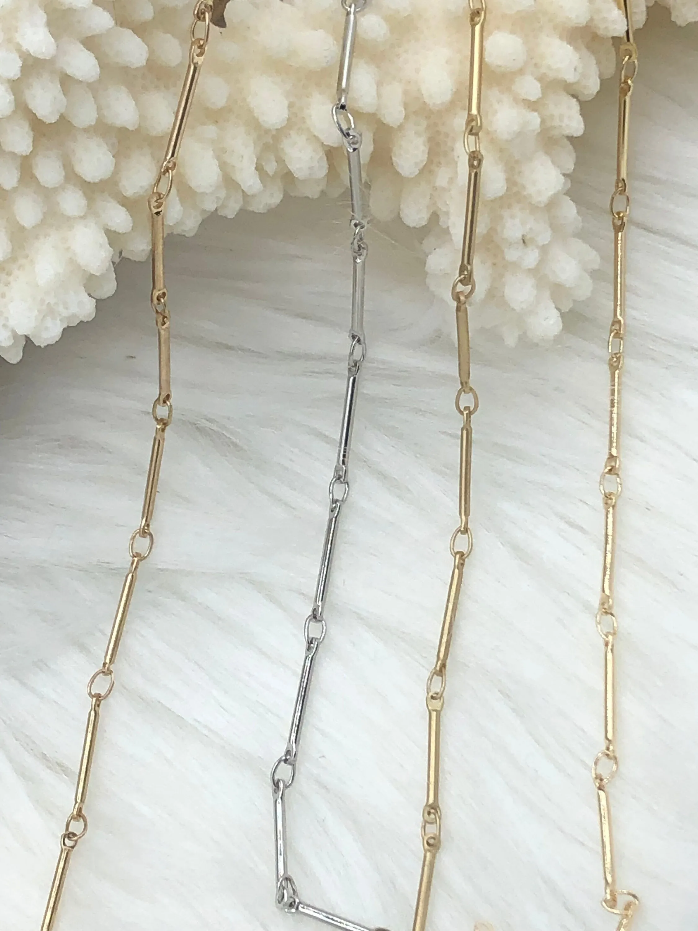 Brass Dainty Delicate Bar Chain, Delicate Chain, Tiny Bar Chain, Stick Chain Sold by the foot. Electroplated 4 Finishes Available. Fast ship