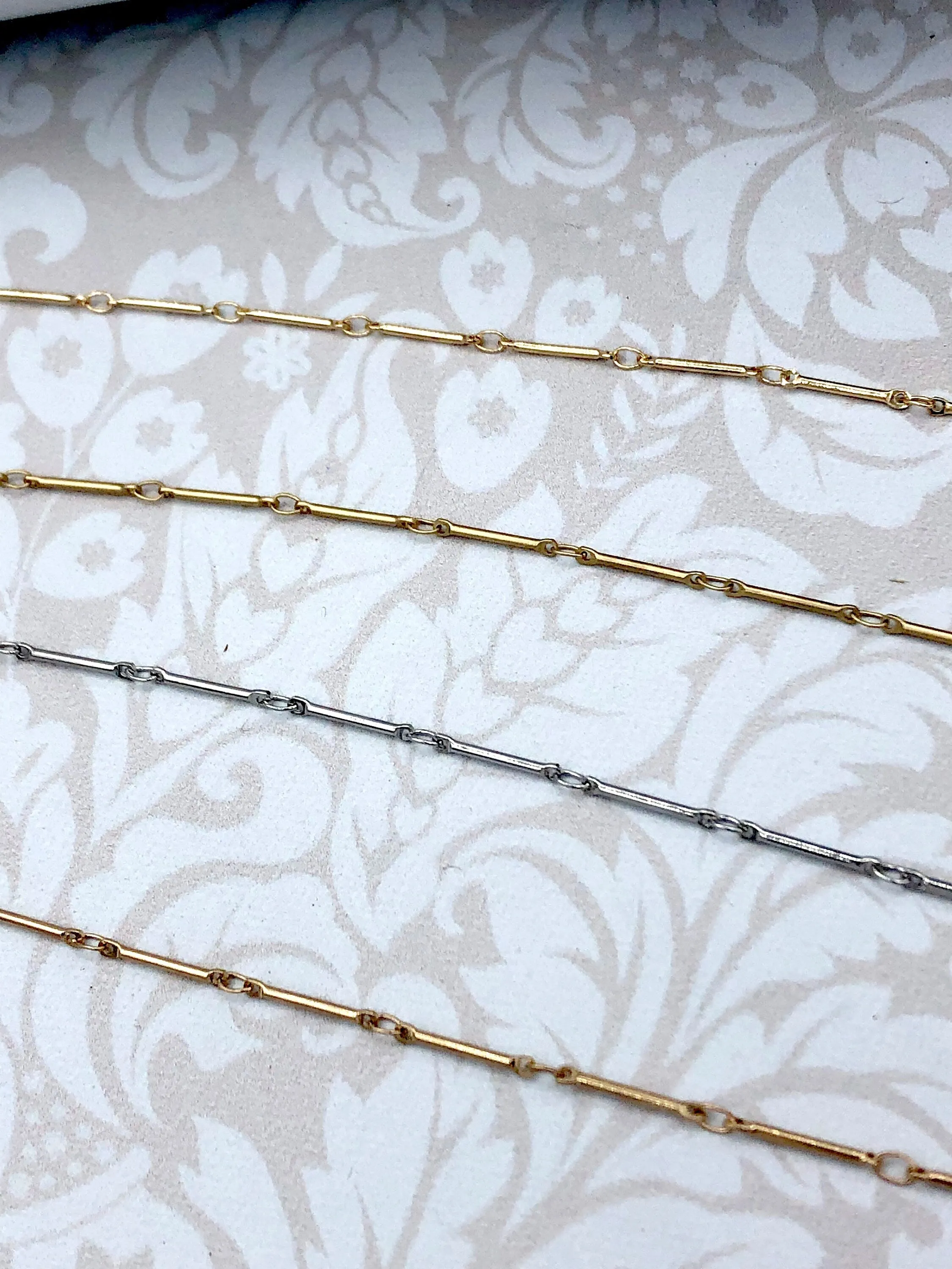 Brass Dainty Delicate Bar Chain, Delicate Chain, Tiny Bar Chain, Stick Chain Sold by the foot. Electroplated 4 Finishes Available. Fast ship