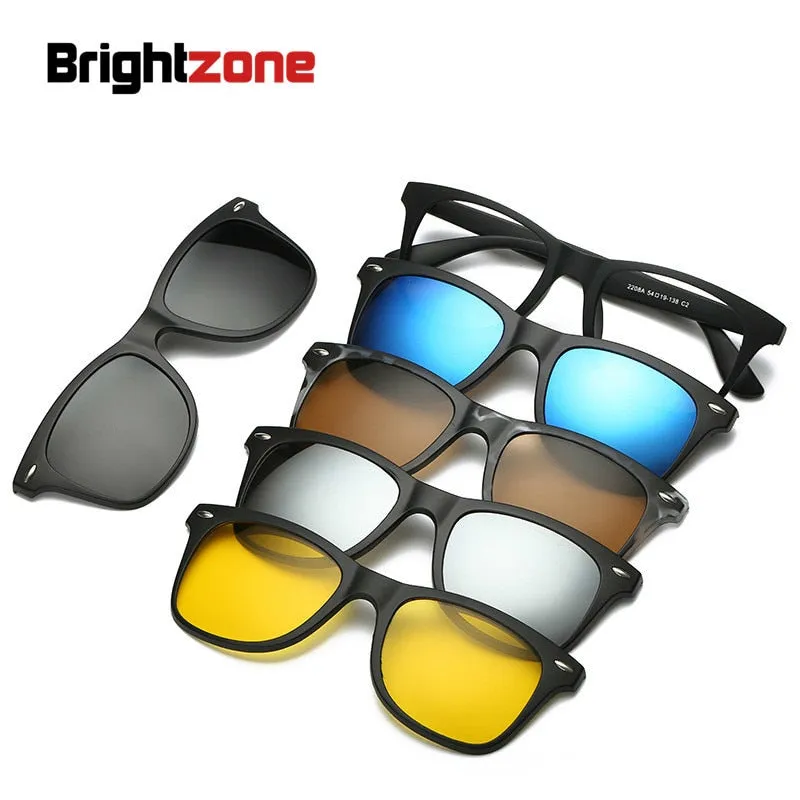 Brightzone Unisex Full Rim Square Tr 90 Eyeglasses Clip On Polarized Sunglasses 2201A