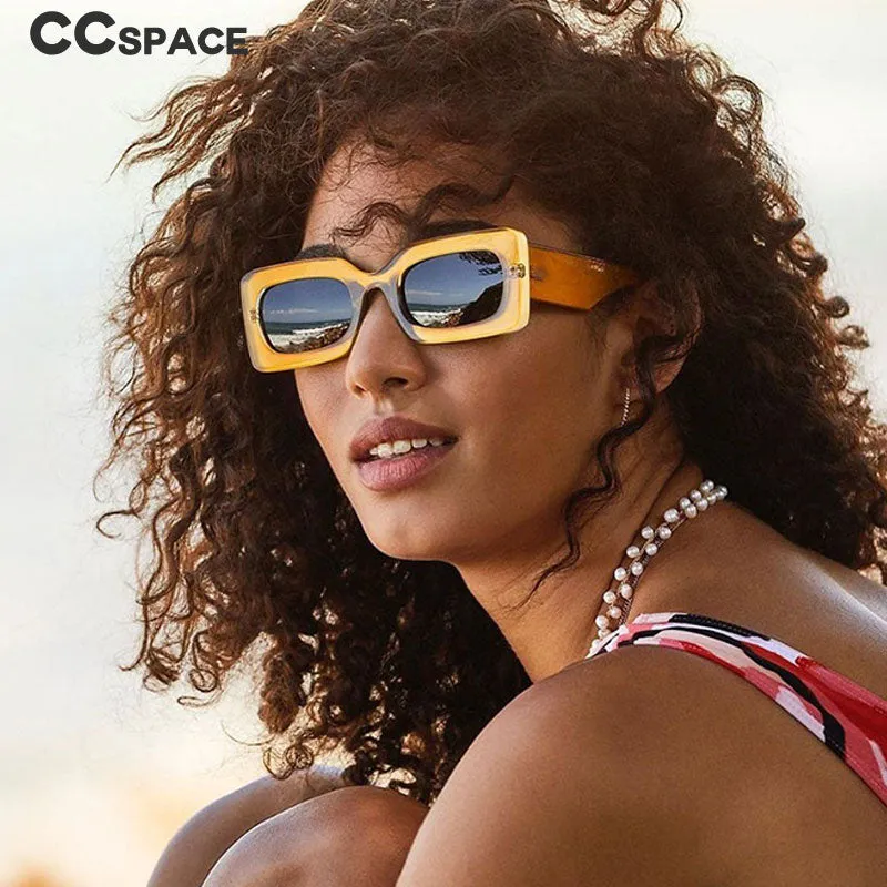 CCSpace Women's Full Rim Rectangle Resin Punk Frame Sunglasses 53592