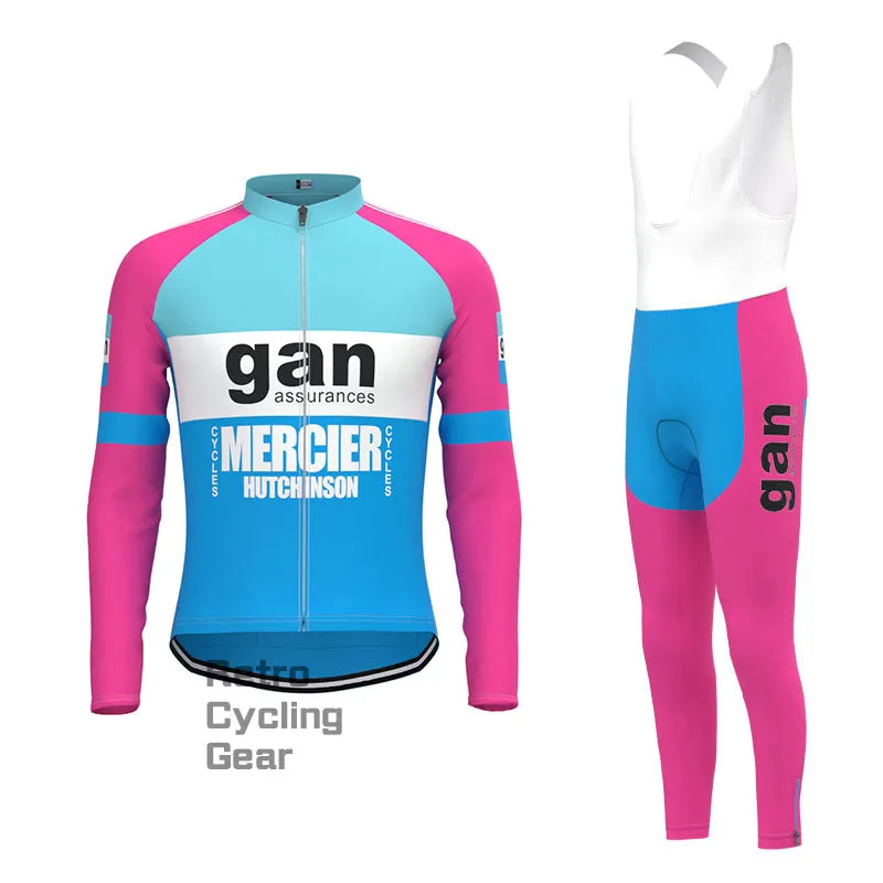 gan Blue-Pink Retro Long Sleeve Cycling Kit