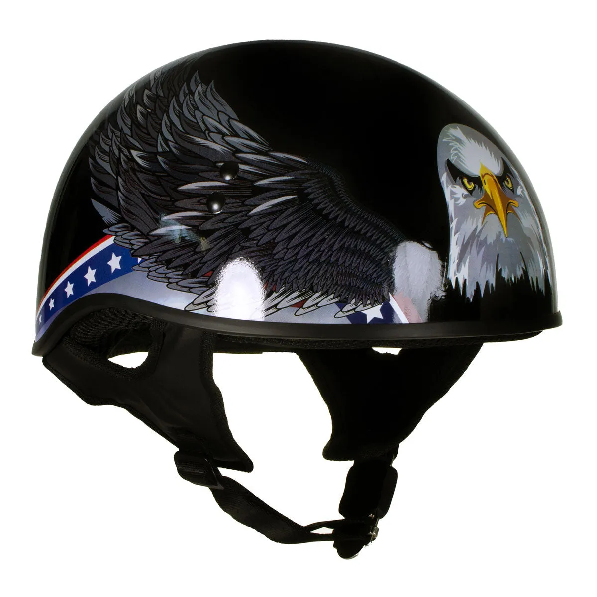 Hot Leathers T68 'Eagle' Black Advanced DOT Approved Motorcycle Skull Cap Half Helmet for Men and Women Biker