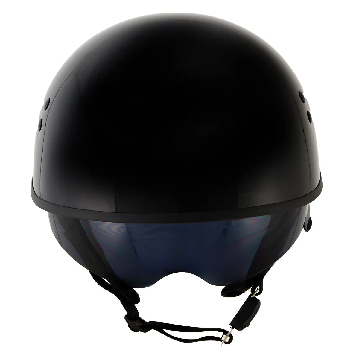 Hot Leathers T72 'Black Widow' Gloss Black Motorcycle Half Helmet for Men and Women Biker with Drop Down Visor