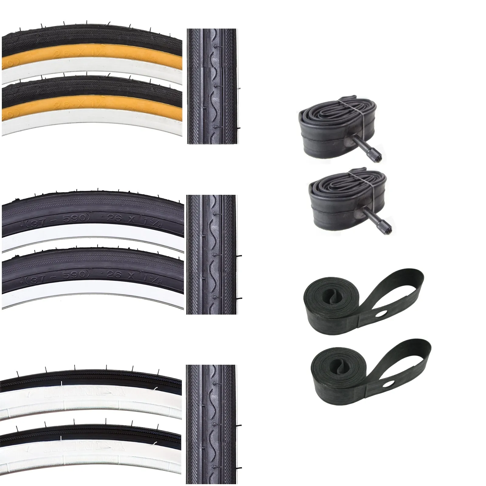 Kenda K40 26x1-3/8 Bike Tire Tube & Strip Kit ISO 37-590