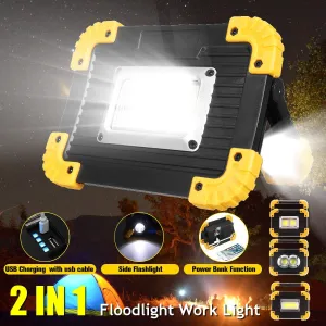 LED Flashlight Work 2 in 1 Light USB COB Rechargeable Camping Lamp Searchlight