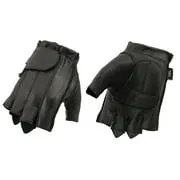 M Boss Motorcycle Apparel BOS37565 Men's Black Gel Palm Full Panel Leather Fingerless Gloves