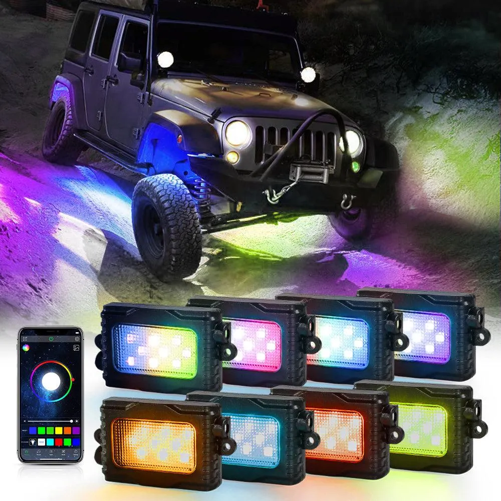 Magic Dream Color RGB LED Rock Lights Kit with Bluetooth APP Control, Multicolor Chasing Neon Underglow Lights