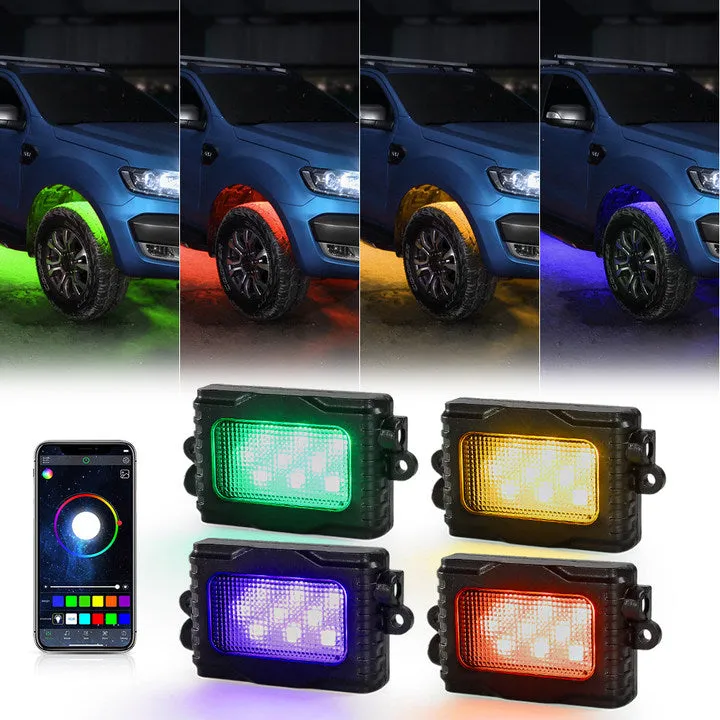 Magic Dream Color RGB LED Rock Lights Kit with Bluetooth APP Control, Multicolor Chasing Neon Underglow Lights