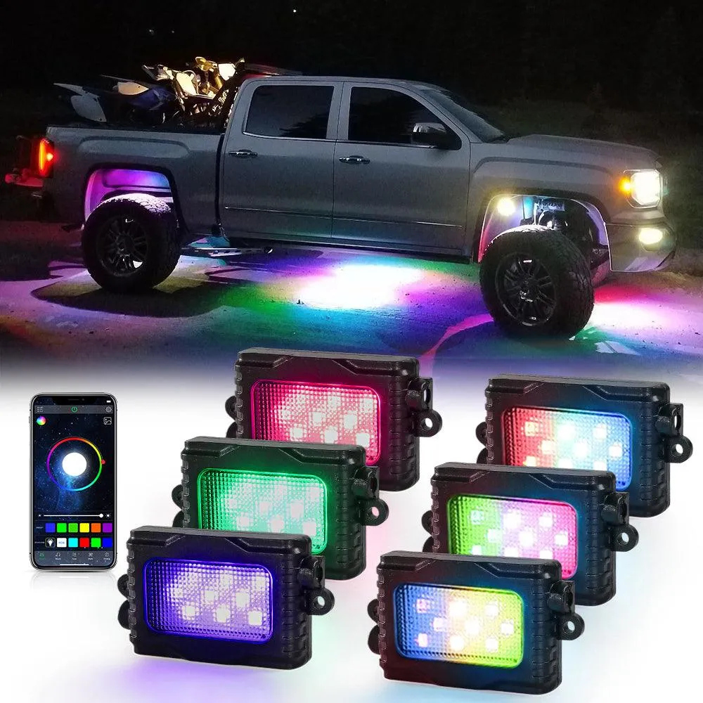 Magic Dream Color RGB LED Rock Lights Kit with Bluetooth APP Control, Multicolor Chasing Neon Underglow Lights