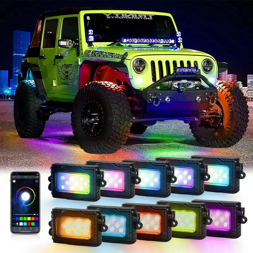 Magic Dream Color RGB LED Rock Lights Kit with Bluetooth APP Control, Multicolor Chasing Neon Underglow Lights