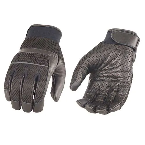 Milwaukee Leather MG7503 Men's Black Leather  i-Touch Screen Compatible Mesh Racing Motorcycle Hand Gloves W/ Reflector