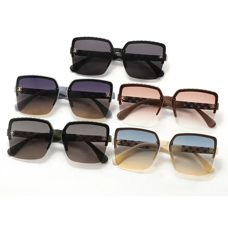 New square frame fashion trendy sunglasses for women half-frame sunglasses for men driving with UV protection