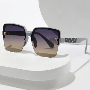 New square frame fashion trendy sunglasses for women half-frame sunglasses for men driving with UV protection