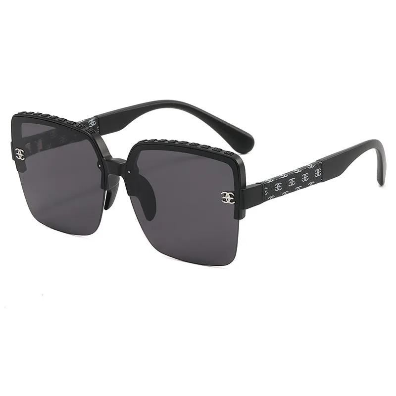 New square frame fashion trendy sunglasses for women half-frame sunglasses for men driving with UV protection