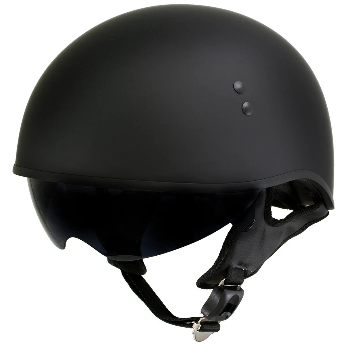 Outlaw T-72 'Black Widow' Flat Black Motorcycle Half Helmet with Drop Down Visor