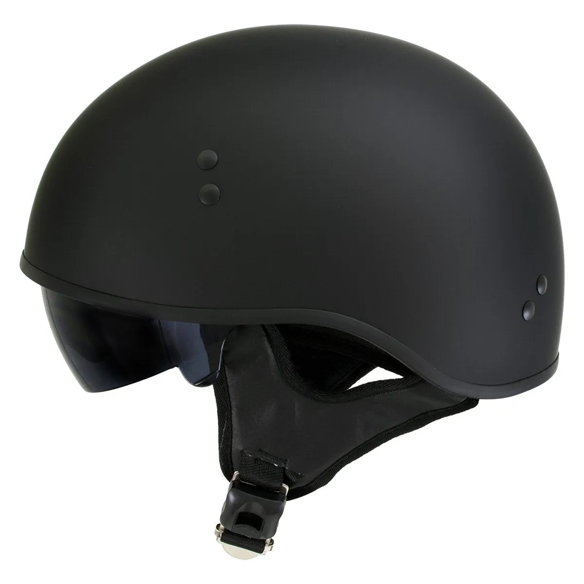 Outlaw T-72 'Black Widow' Flat Black Motorcycle Half Helmet with Drop Down Visor