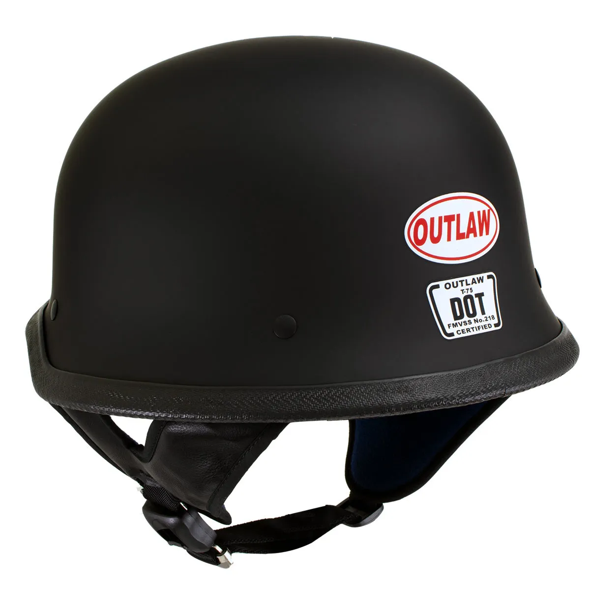 Outlaw T-75 'The Hanz' German Style Flat Black Advanced Motorcycle Half Helmet