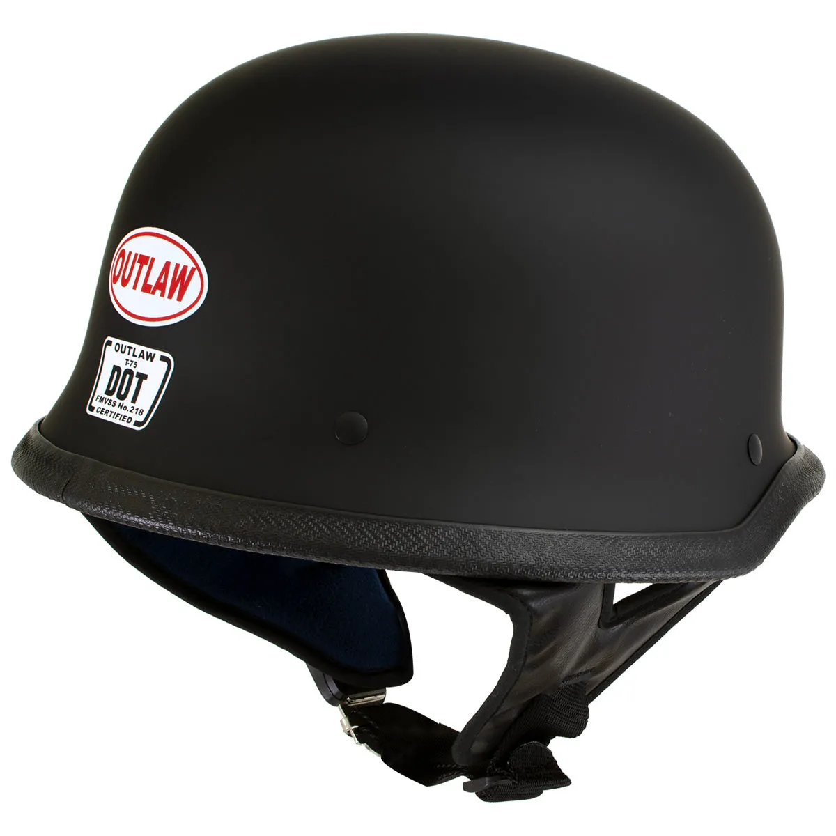 Outlaw T-75 'The Hanz' German Style Flat Black Advanced Motorcycle Half Helmet