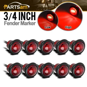 Partsam (10) LED Light Red 3/4 inch Clearance Marker Trailer Bullet Grommet Lights, 3/4 led dual function marker lights, 3 LED Mini Auxiliary Stop Turn Tail Brake Light, 3/4 led marker lights 3 wire