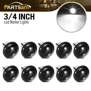 Partsam 10Pcs 3/4 Inch Mini White LED Side Marker Clearance Lights Smoke Black Lens Flush Grommet Mount Submersible Truck Boat Trailer Pickup 3/4 Inch Led Marker Lights Lamps Indicators Sealed