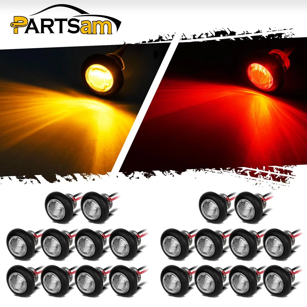 Partsam 20 x 3/4inch Round Led Light Trailer Boat Marker Clearance High Low 3SMD Clear Lens, 3/4inch round LED combination turn signal running lamp fender lights 3-WIRE assembly Taillights(10Red 10Amber)