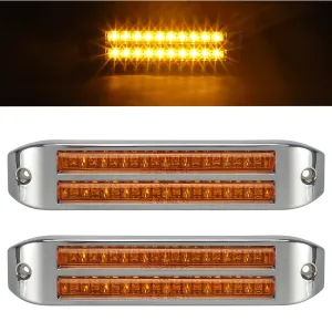 Partsam 2Pcs 8 1/4 Inch Led Trailer Tail Light Bar Amber 20 LED Chrome Flush Mount Stop Turn Tail Light Bar Dual 10 LED 6 1/2 Inch Turn Signal Light Bars Strips 12V Amber Lens 3 Wire Pigtails