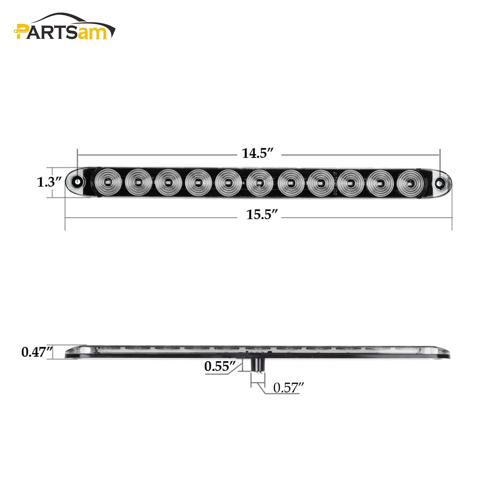 Partsam 2x Clear Lens Flange Mount 15" Turn Signal Marker light Bar Amber 11LED Waterproof for Trucks Trailers RV Boat, Super Thin Yellow Led Strip ID Light Bar P/T/C Parking Lights