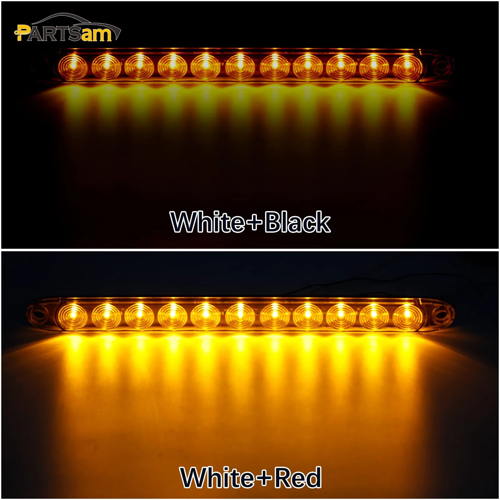 Partsam 2x Clear Lens Flange Mount 15" Turn Signal Marker light Bar Amber 11LED Waterproof for Trucks Trailers RV Boat, Super Thin Yellow Led Strip ID Light Bar P/T/C Parking Lights