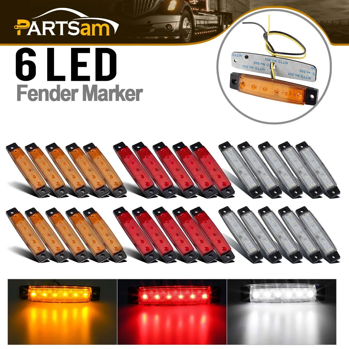 Partsam 30Pcs 3.8" Slim Led Side Marker and Clearance Lights 6 LED Sealed for Truck Trailer RV Led Marker Lights, Thin Side Marker Indicator Lights Lamps, Marine Led Utility Strip Light for Boats 12V