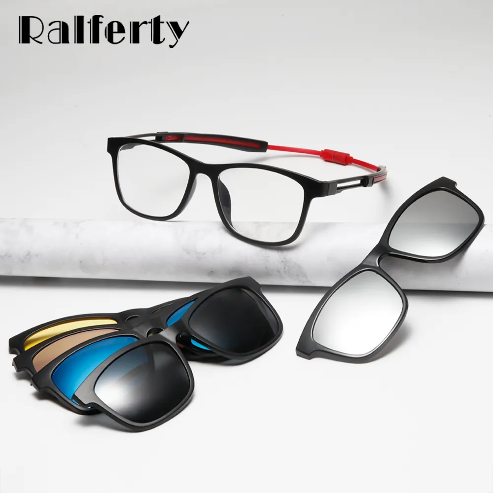 Ralferty Men's Full Rim Square Tr 90 Eyeglasses Clip On Sunglasses