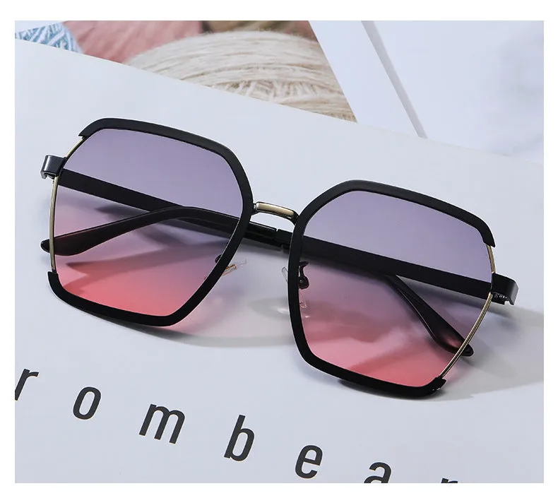 style ins style retro metal half-frame sunglasses for women, high-end, anti-UV, big face, slimming, trendy sunglasses