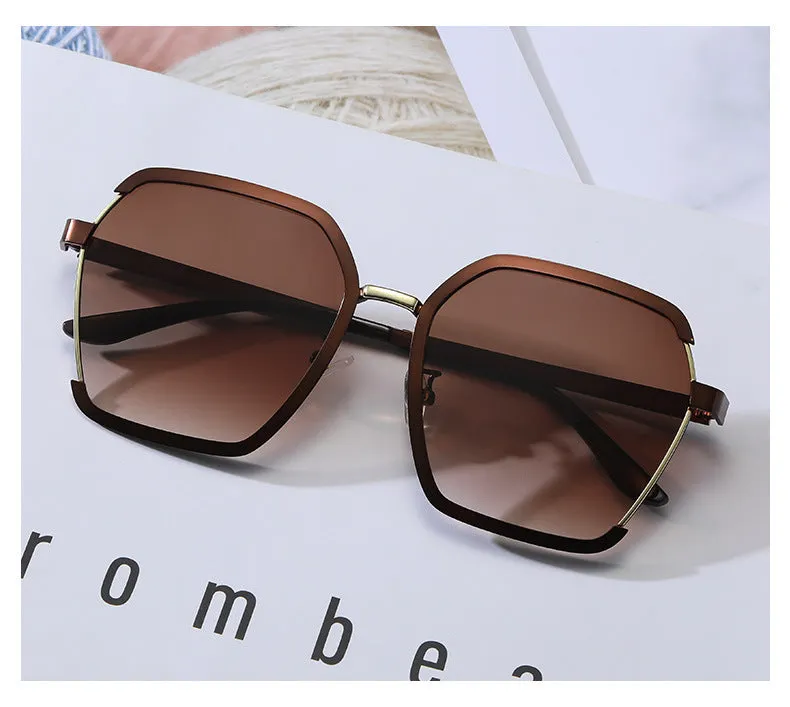 style ins style retro metal half-frame sunglasses for women, high-end, anti-UV, big face, slimming, trendy sunglasses