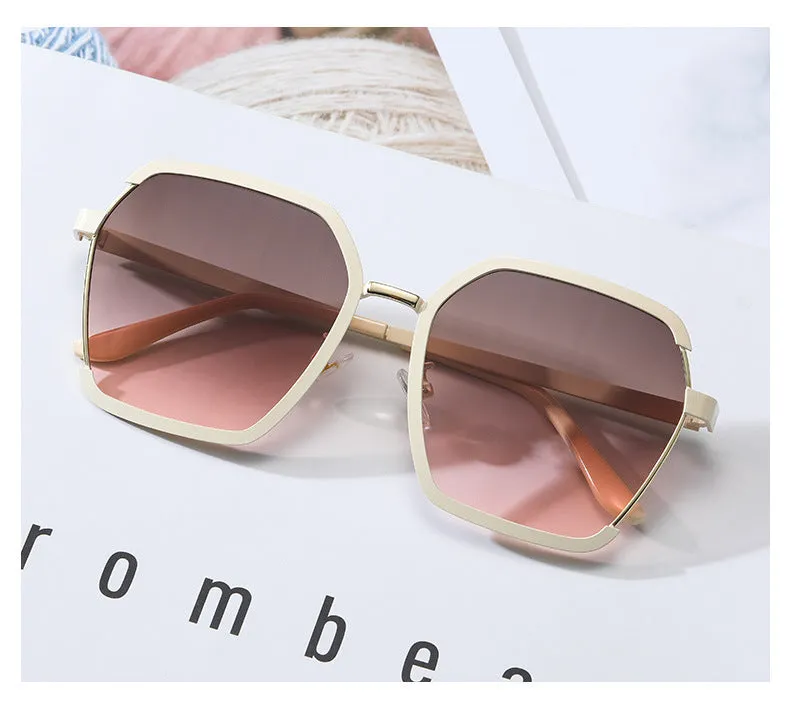 style ins style retro metal half-frame sunglasses for women, high-end, anti-UV, big face, slimming, trendy sunglasses