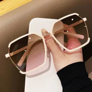 style ins style retro metal half-frame sunglasses for women, high-end, anti-UV, big face, slimming, trendy sunglasses