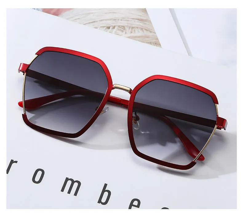 style ins style retro metal half-frame sunglasses for women, high-end, anti-UV, big face, slimming, trendy sunglasses